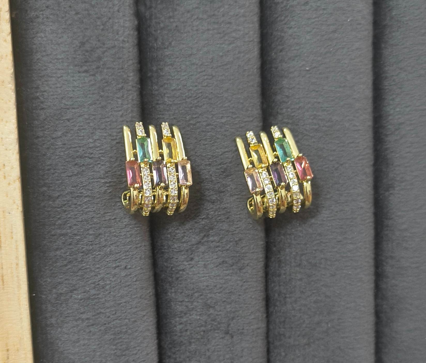 Anti Tarnish Multicolor Lines Stud Earrings 18K Gold Plated