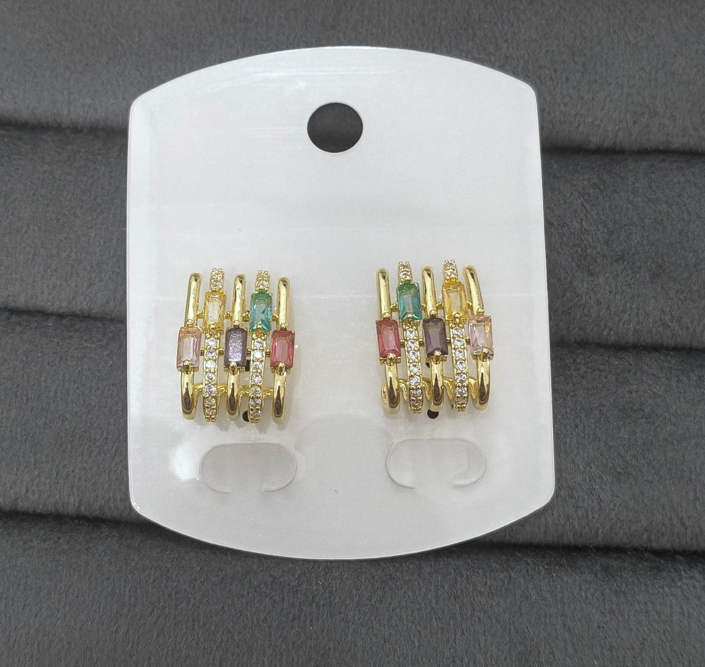 Anti Tarnish Multicolor Lines Stud Earrings 18K Gold Plated