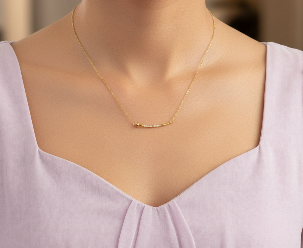 Anti Tarnish Nail Style Pendant Necklace 18K Gold Plated