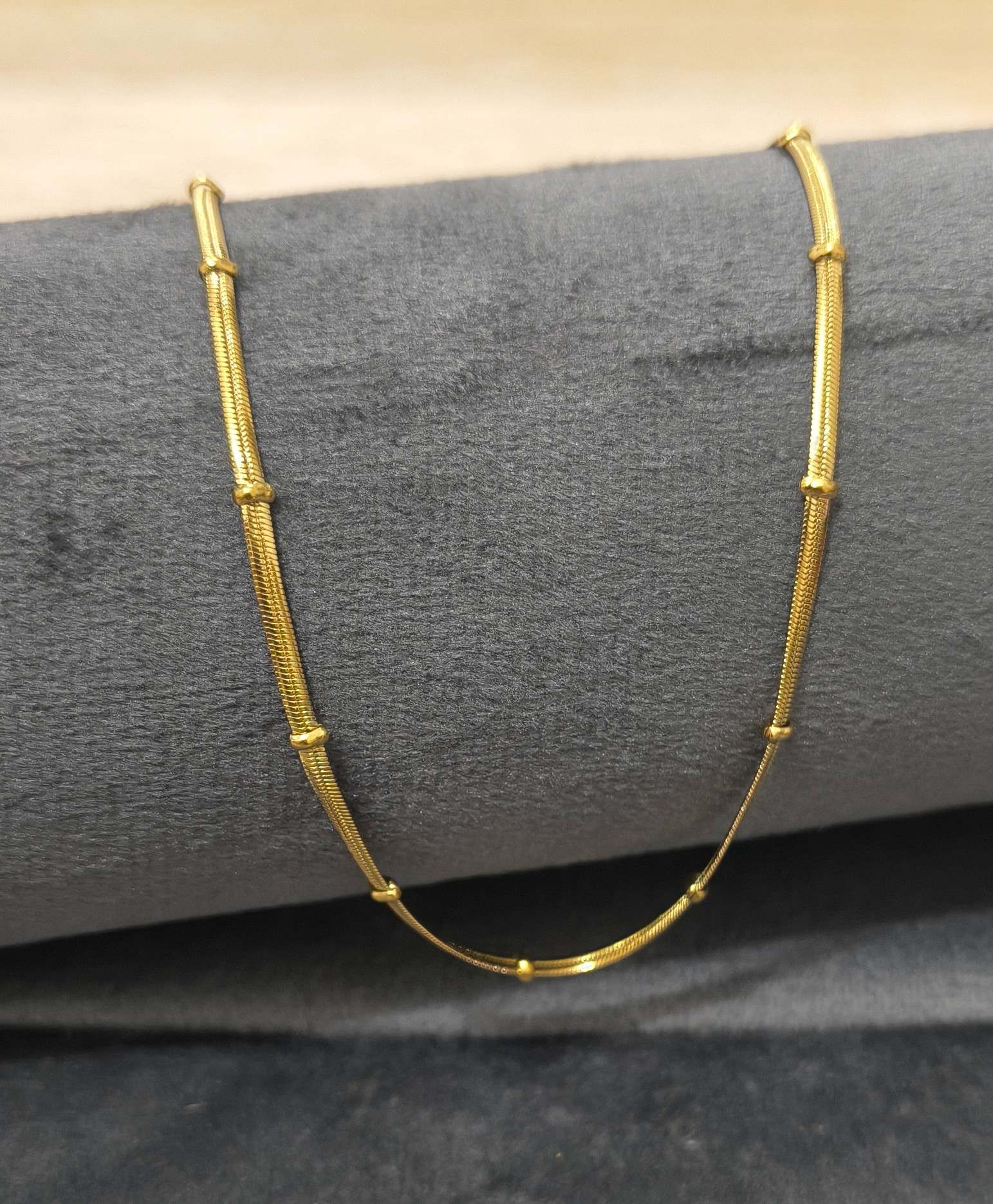 Anti Tarnish Necklace Beaded Snake Chain 18K Gold Plated