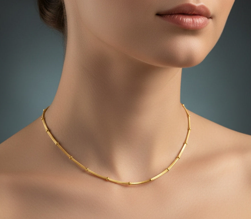 Anti Tarnish Necklace Beaded Snake Chain 18K Gold Plated