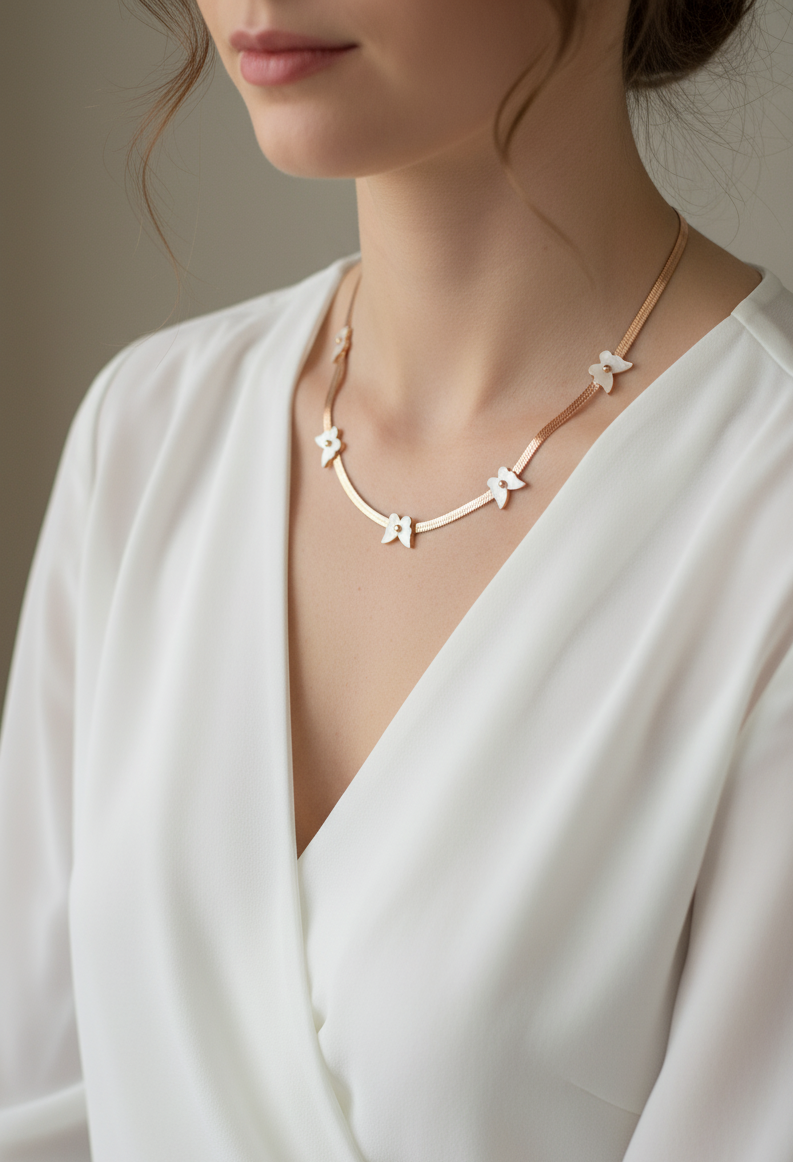 Anti Tarnish Necklace Butterfly Snake Chain 18K Rose gold Plated