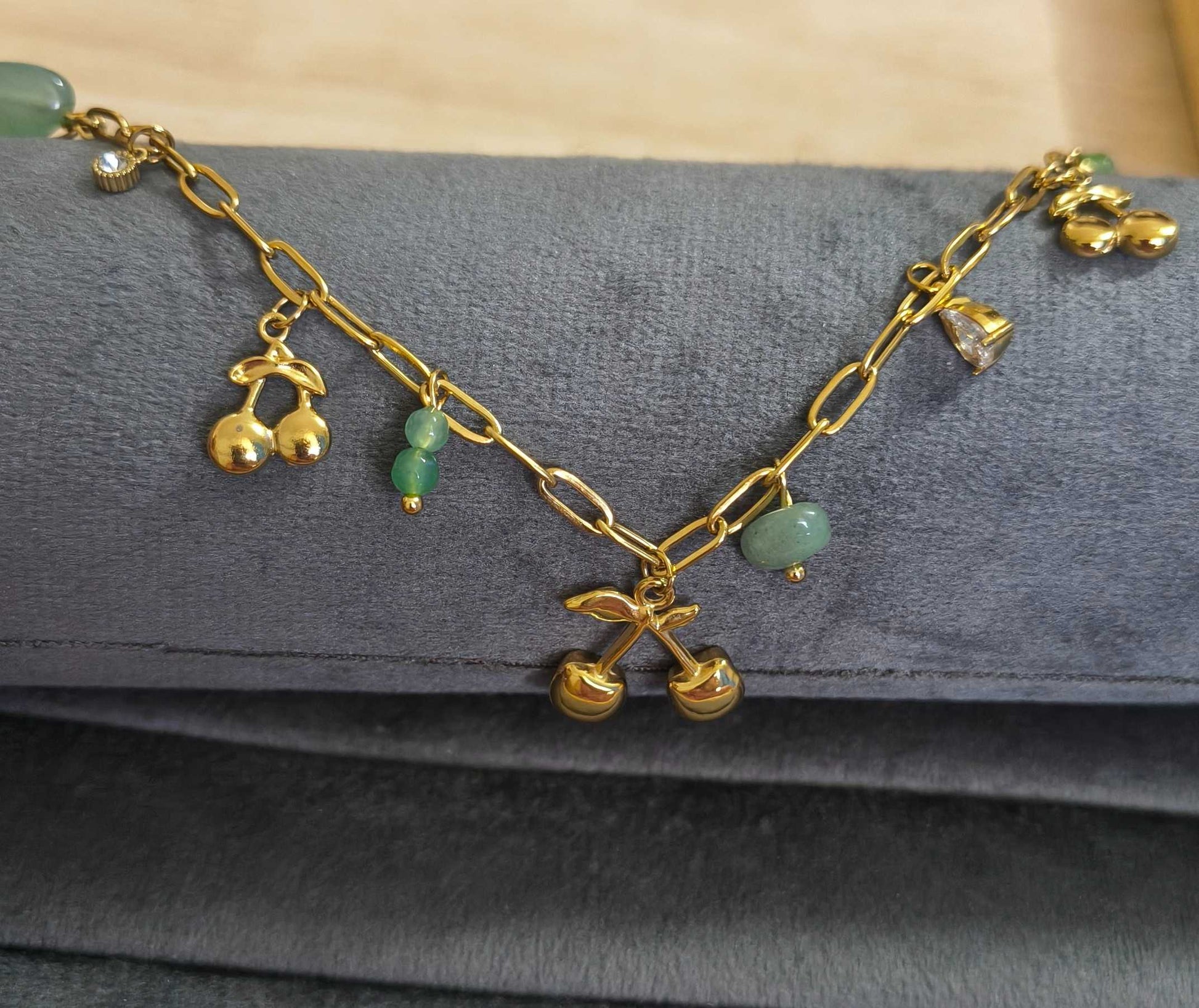 Anti Tarnish Necklace Cherry Charms 18K Gold Plated