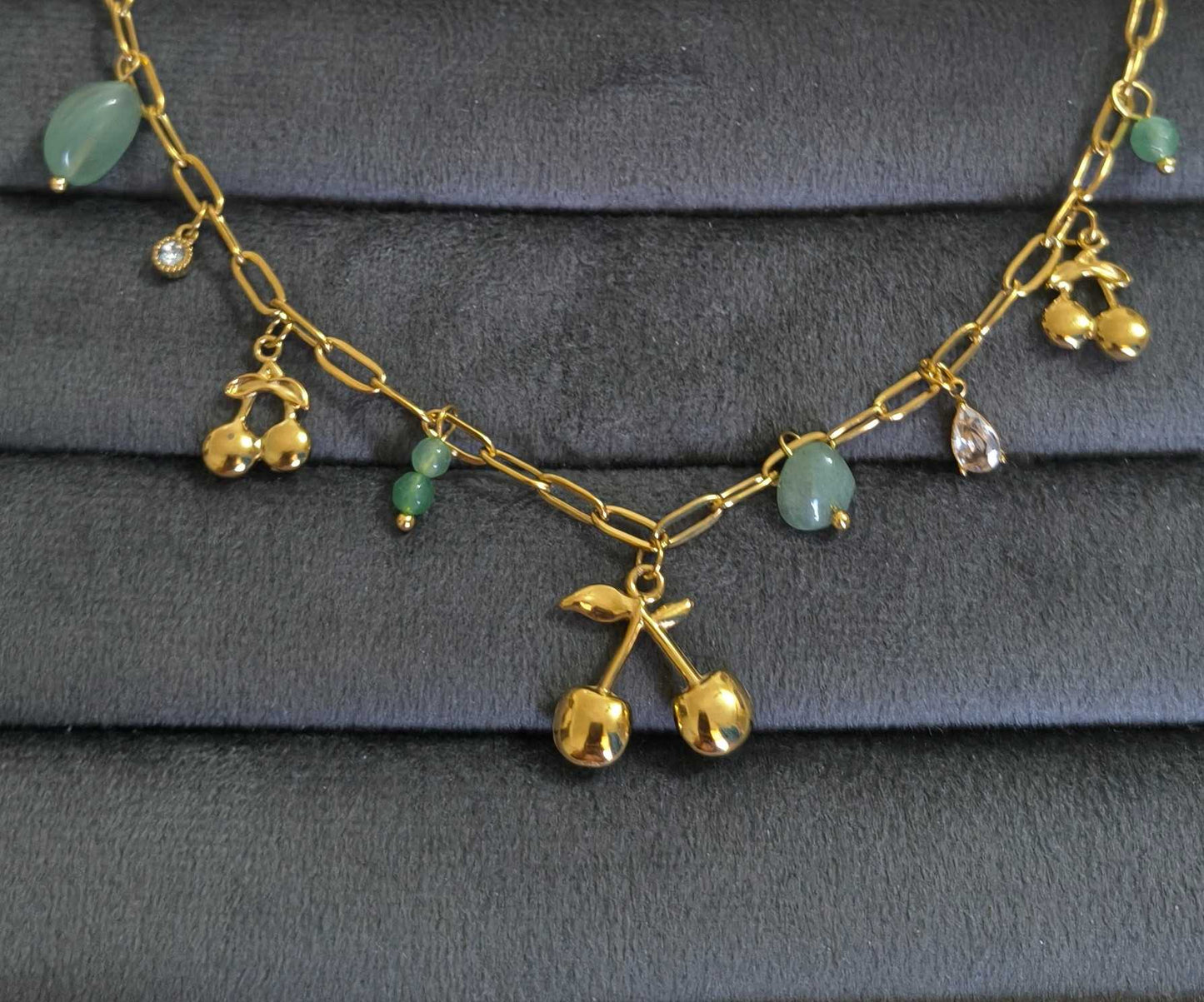 Anti Tarnish Necklace Cherry Charms 18K Gold Plated
