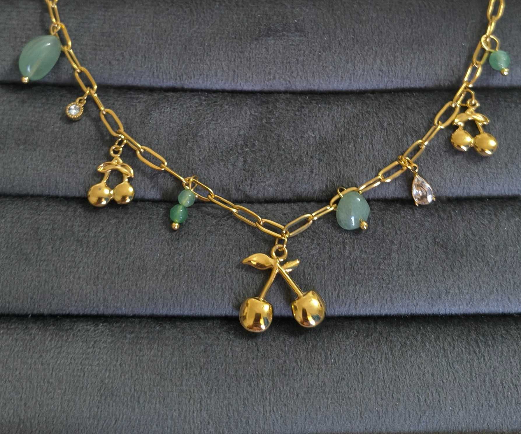 Anti Tarnish Necklace Cherry Charms 18K Gold Plated