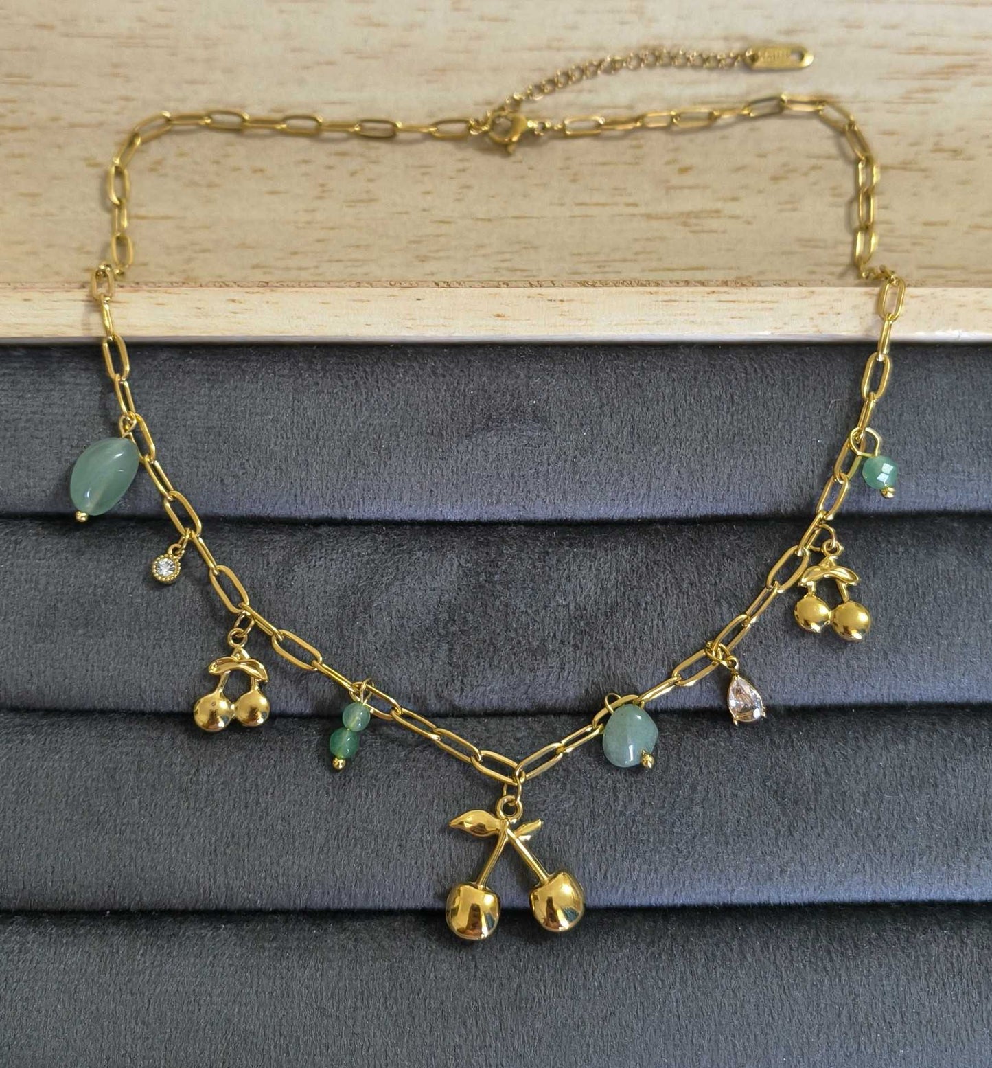 Anti Tarnish Necklace Cherry Charms 18K Gold Plated