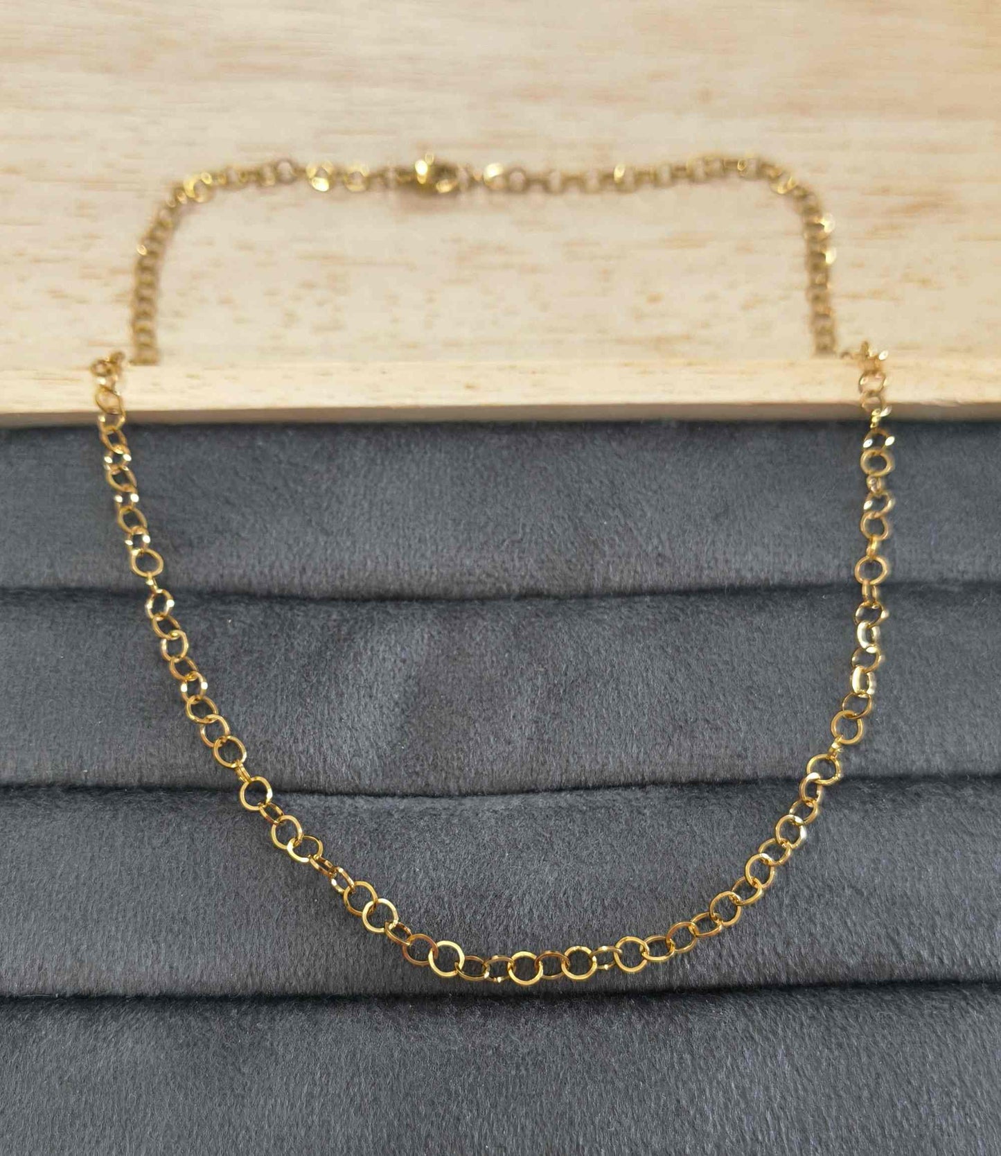 Anti Tarnish Necklace Circle Link Chain 18K Gold Plated