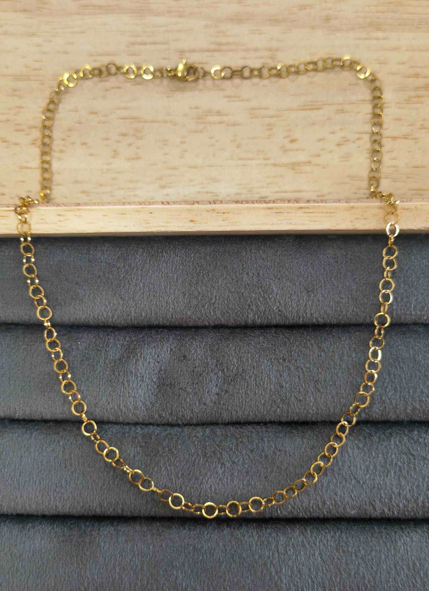 Anti Tarnish Necklace Circle Link Chain 18K Gold Plated
