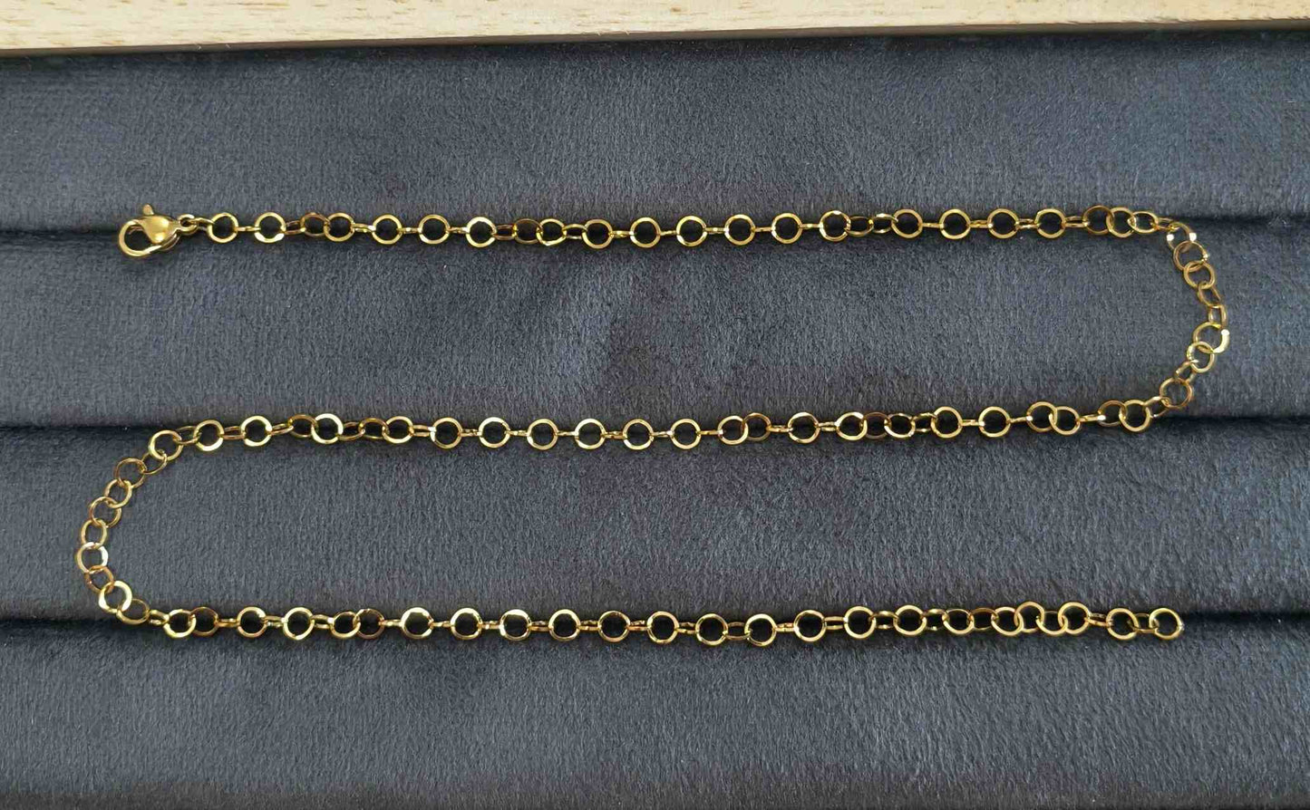 Anti Tarnish Necklace Circle Link Chain 18K Gold Plated
