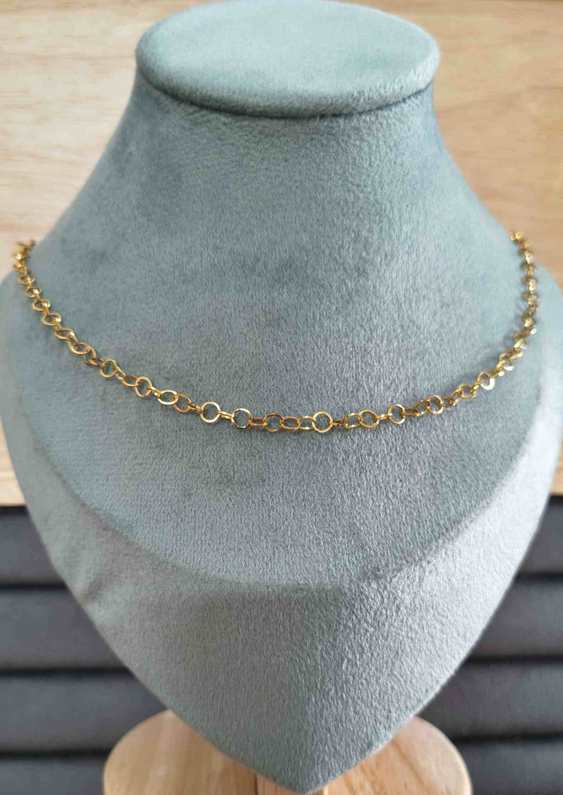 Anti Tarnish Necklace Circle Link Chain 18K Gold Plated