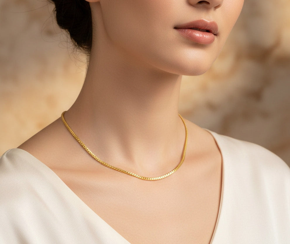Anti Tarnish Necklace Classy Curb Chain 18K Gold Plated