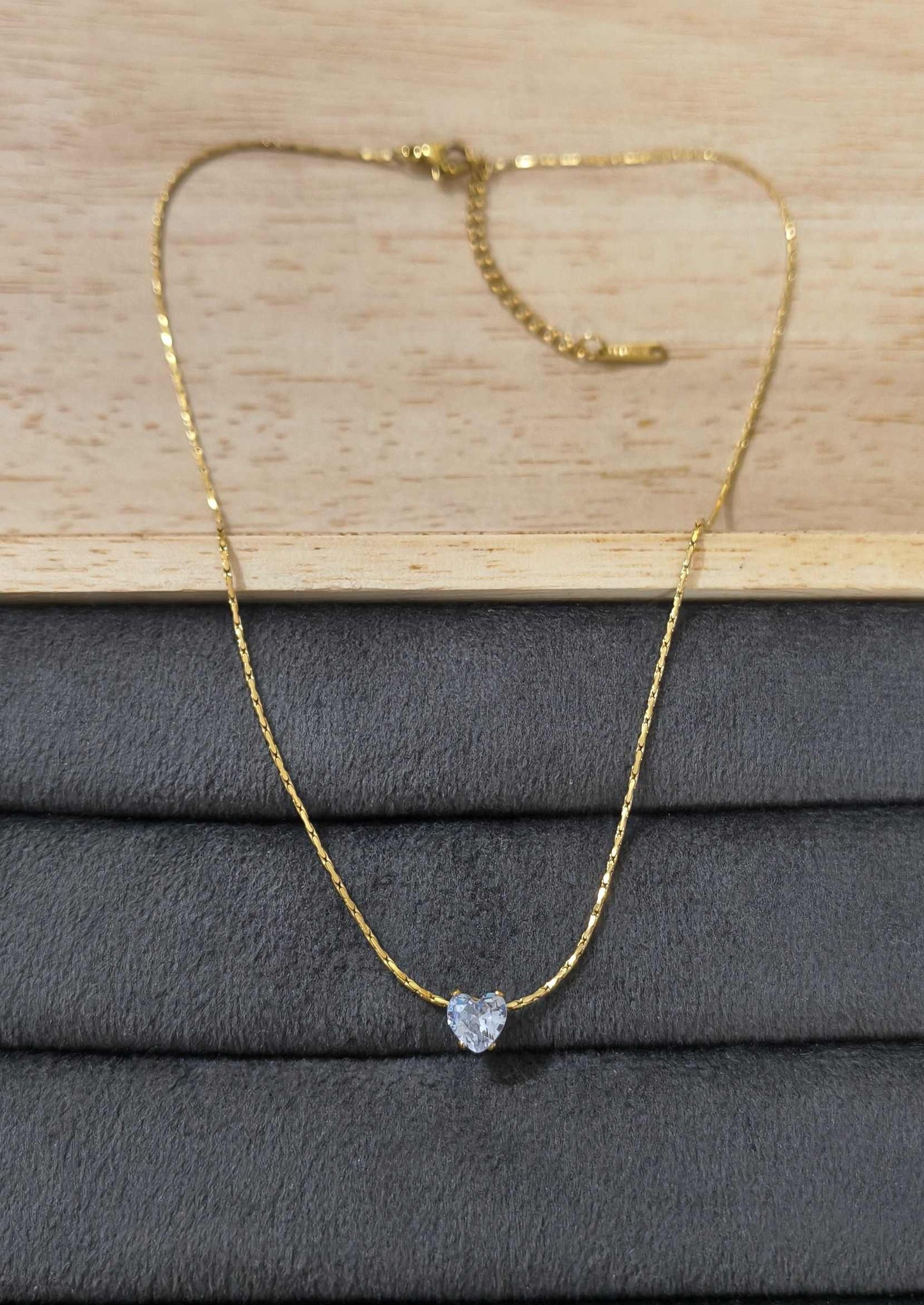 Anti Tarnish Necklace Dainty Heart Solitaire 18K Gold Plated