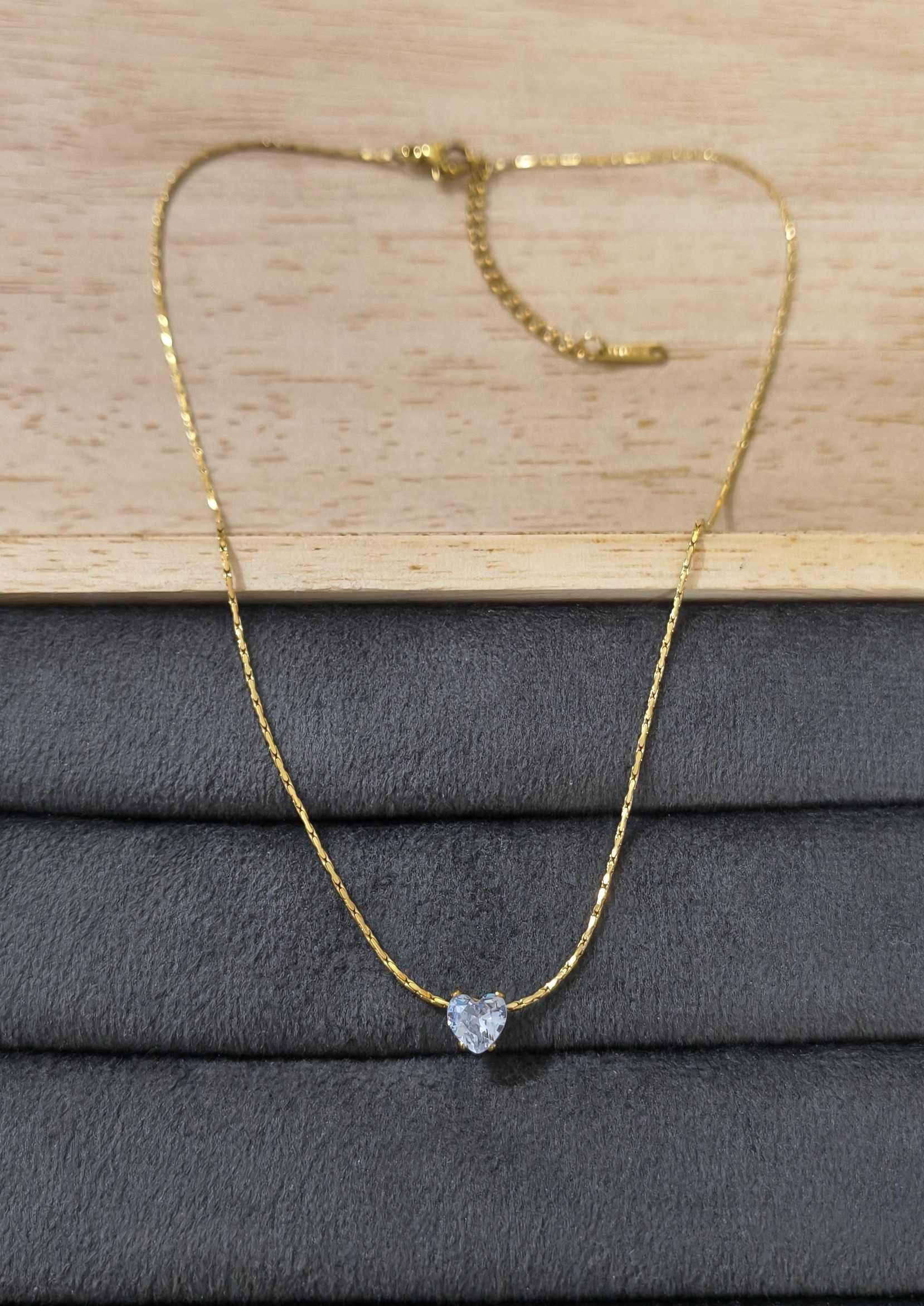 Anti Tarnish Necklace Dainty Heart Solitaire 18K Gold Plated