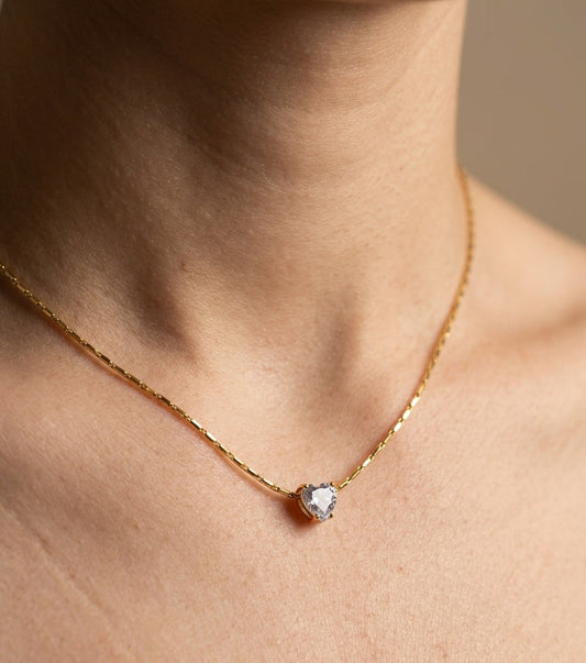 Anti Tarnish Necklace Dainty Heart Solitaire 18K Gold Plated