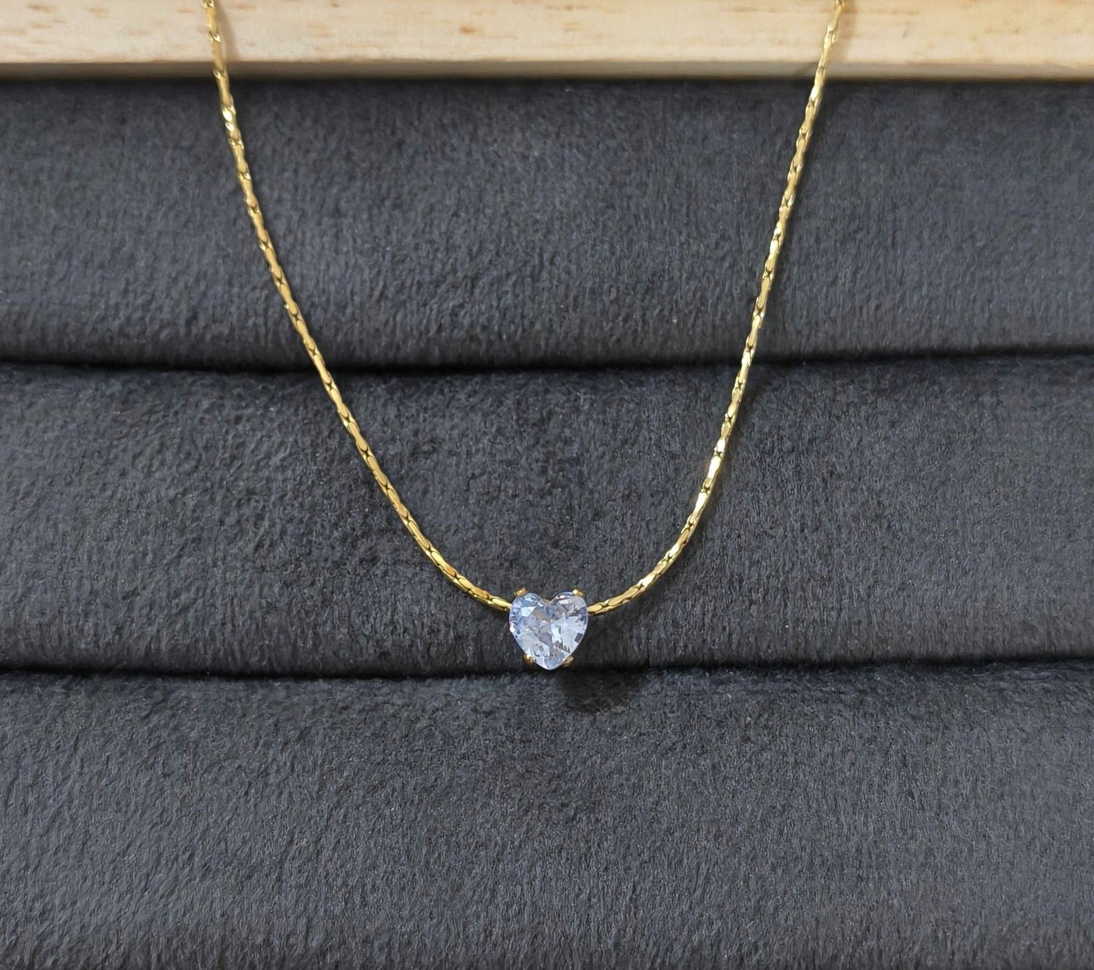 Anti Tarnish Necklace Dainty Heart Solitaire 18K Gold Plated