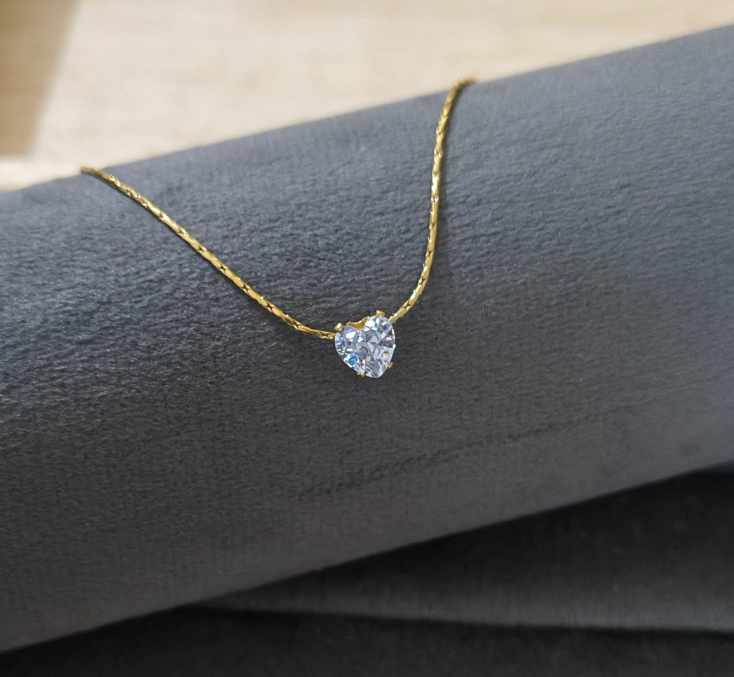 Anti Tarnish Necklace Dainty Heart Solitaire 18K Gold Plated