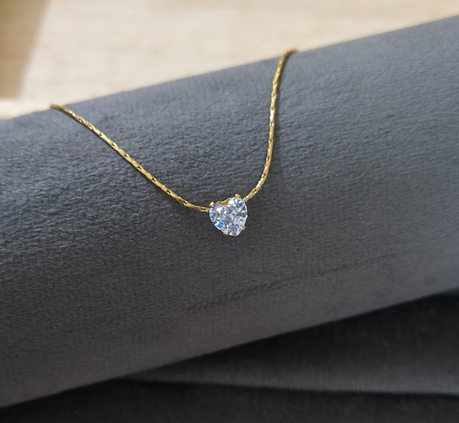 Anti Tarnish Necklace Dainty Heart Solitaire 18K Gold Plated