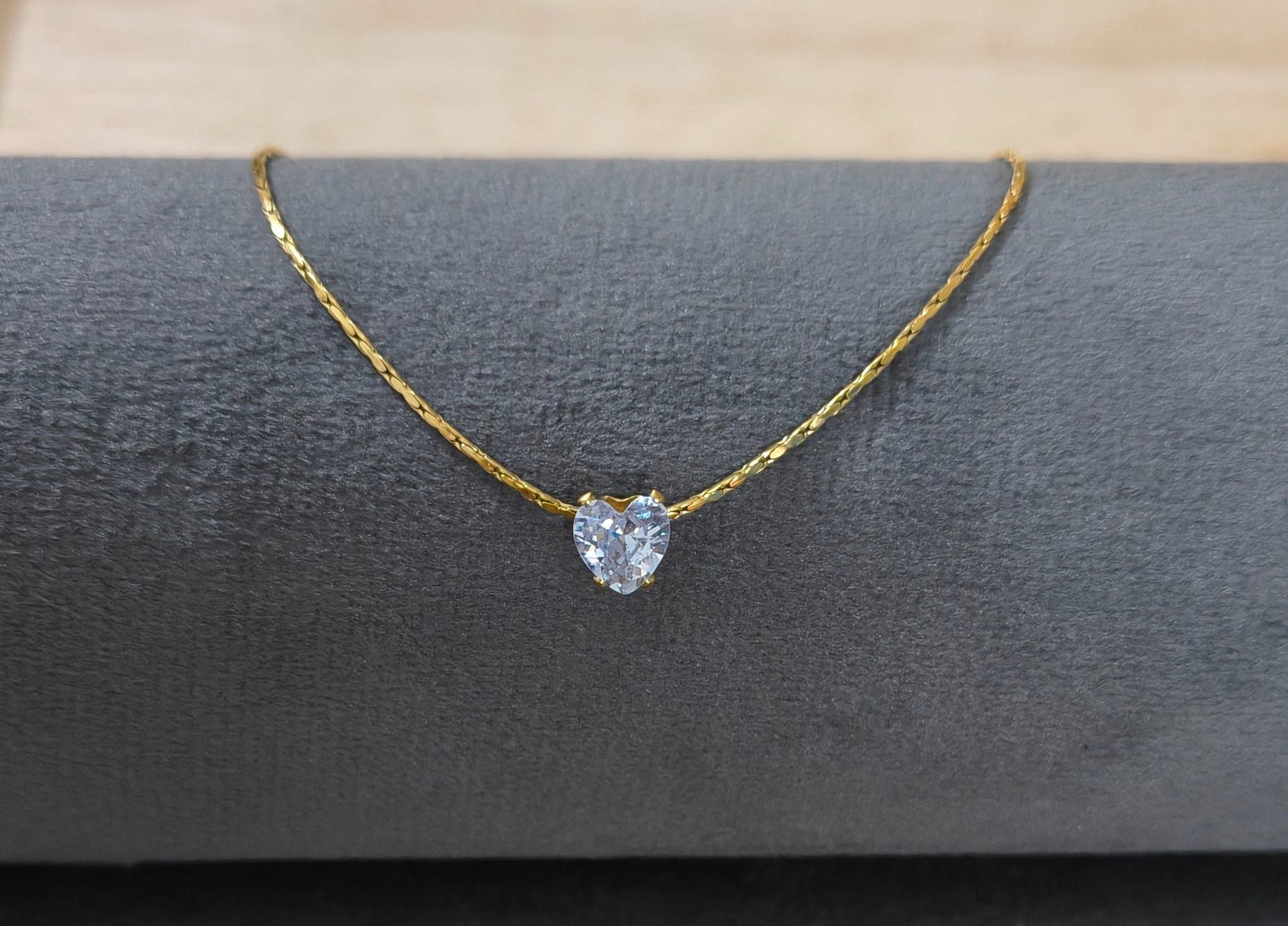Anti Tarnish Necklace Dainty Heart Solitaire 18K Gold Plated