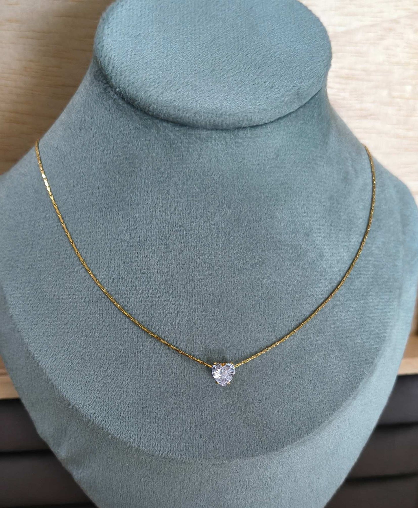 Anti Tarnish Necklace Dainty Heart Solitaire 18K Gold Plated