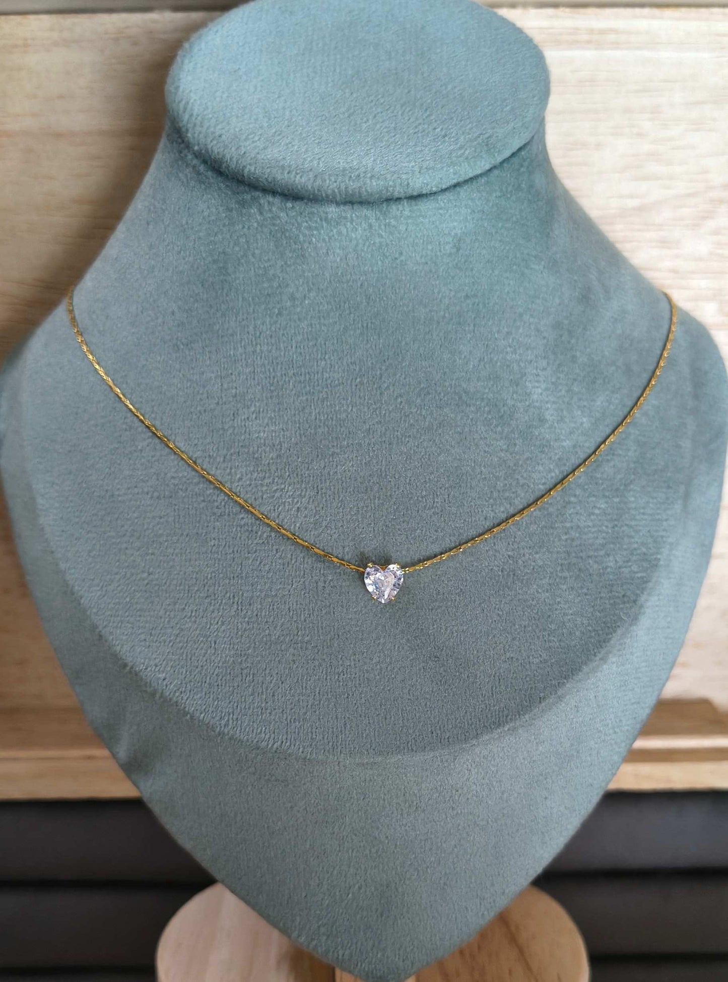 Anti Tarnish Necklace Dainty Heart Solitaire 18K Gold Plated
