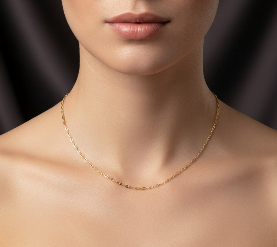 Anti Tarnish Necklace Dainty Paperclip Chain 18K Gold Plated