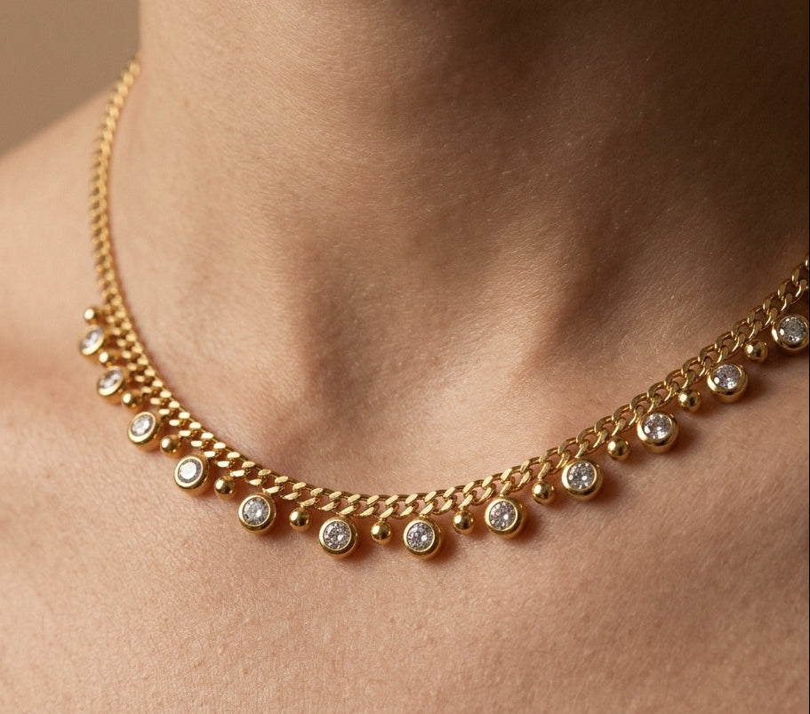 Anti Tarnish Necklace Diamond Drop Chain 18K Gold Plated