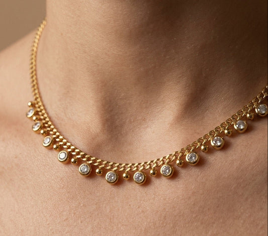 Anti Tarnish Necklace Diamond Drop Chain 18K Gold Plated