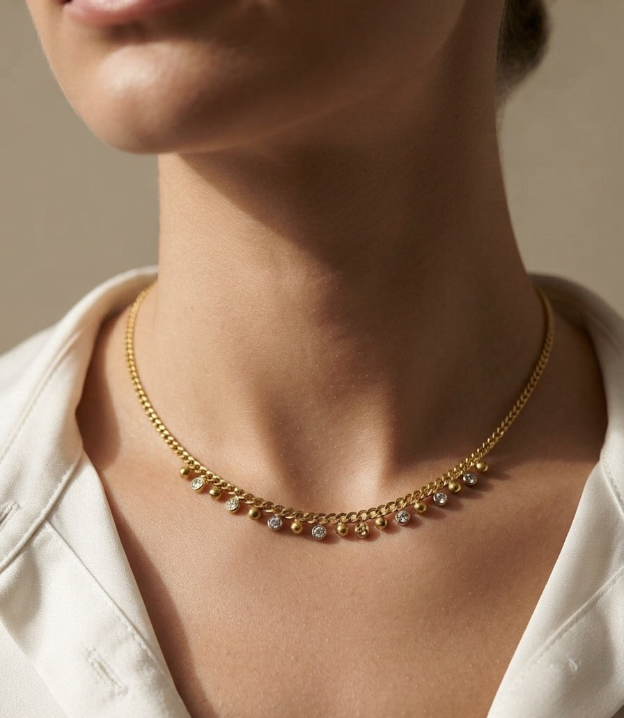 Anti Tarnish Necklace Diamond Drop Chain 18K Gold Plated