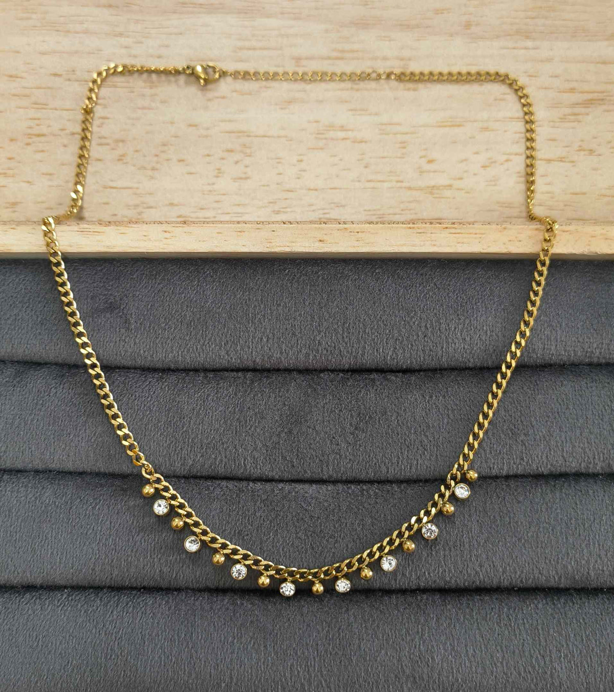 Anti Tarnish Necklace Diamond Drop Chain 18K Gold Plated