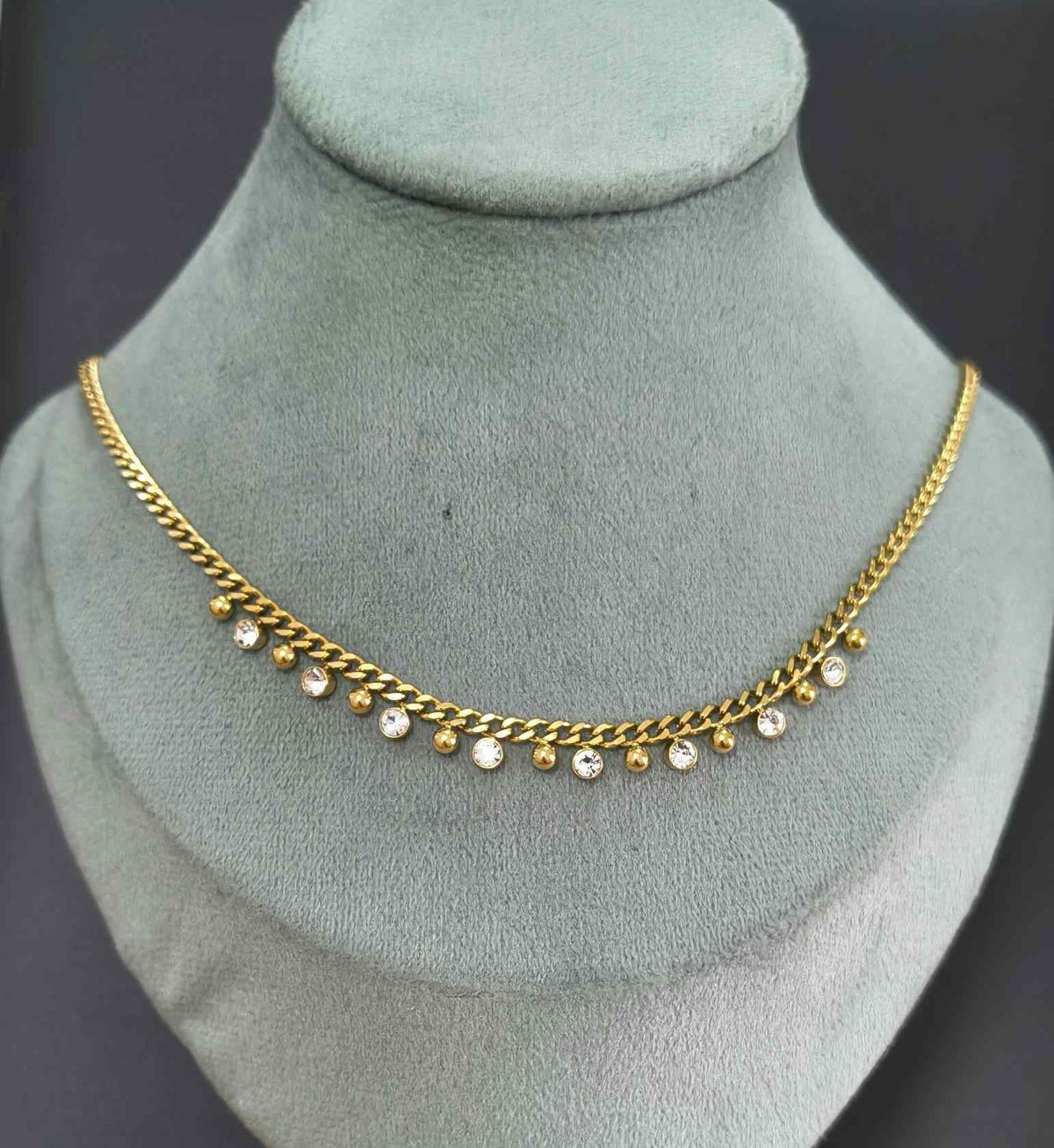 Anti Tarnish Necklace Diamond Drop Chain 18K Gold Plated