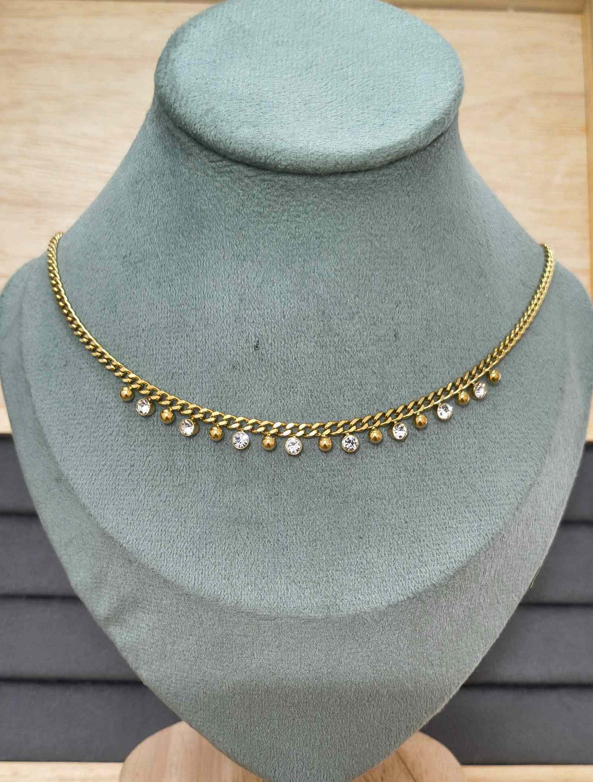 Anti Tarnish Necklace Diamond Drop Chain 18K Gold Plated