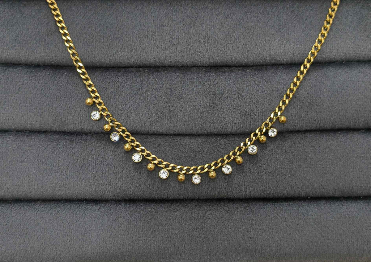 Anti Tarnish Necklace Diamond Drop Chain 18K Gold Plated