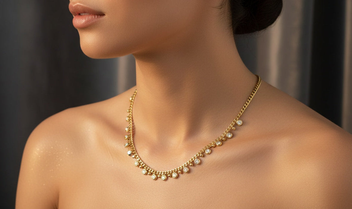 Anti Tarnish Necklace Diamond Drop Chain 18K Gold Plated
