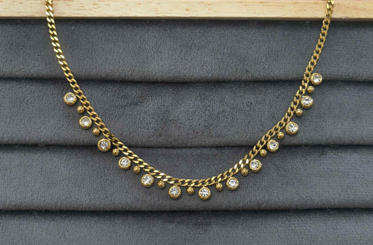 Anti Tarnish Necklace Diamond Drop Chain 18K Gold Plated