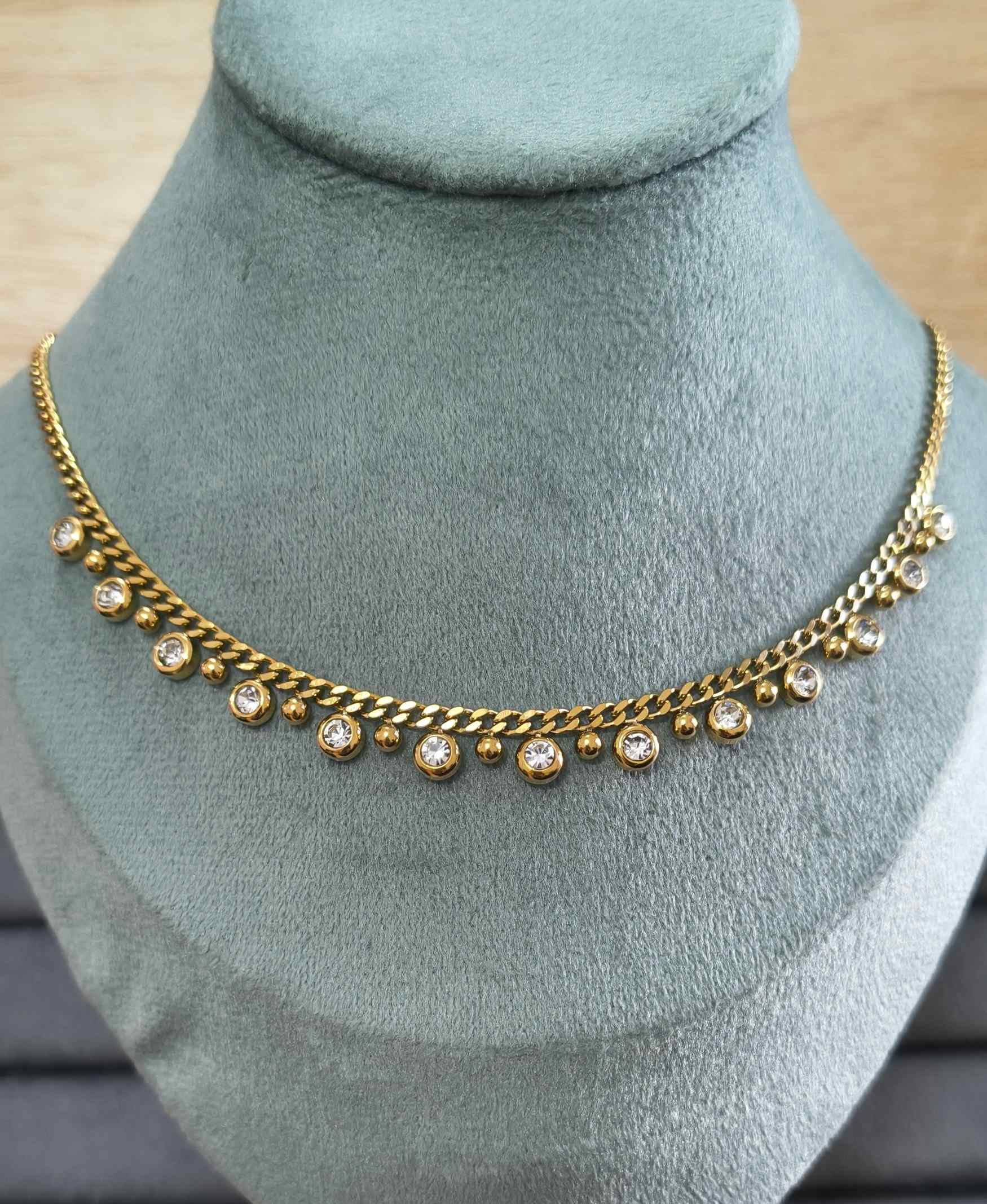 Anti Tarnish Necklace Diamond Drop Chain 18K Gold Plated