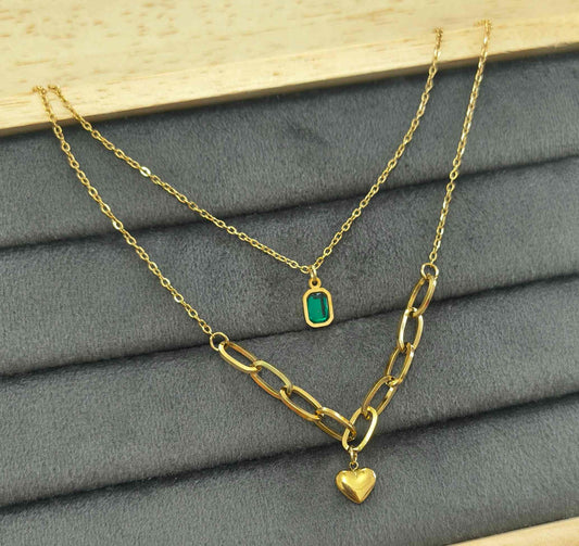 Anti Tarnish Necklace Double Glam Chain 18K Gold Plated