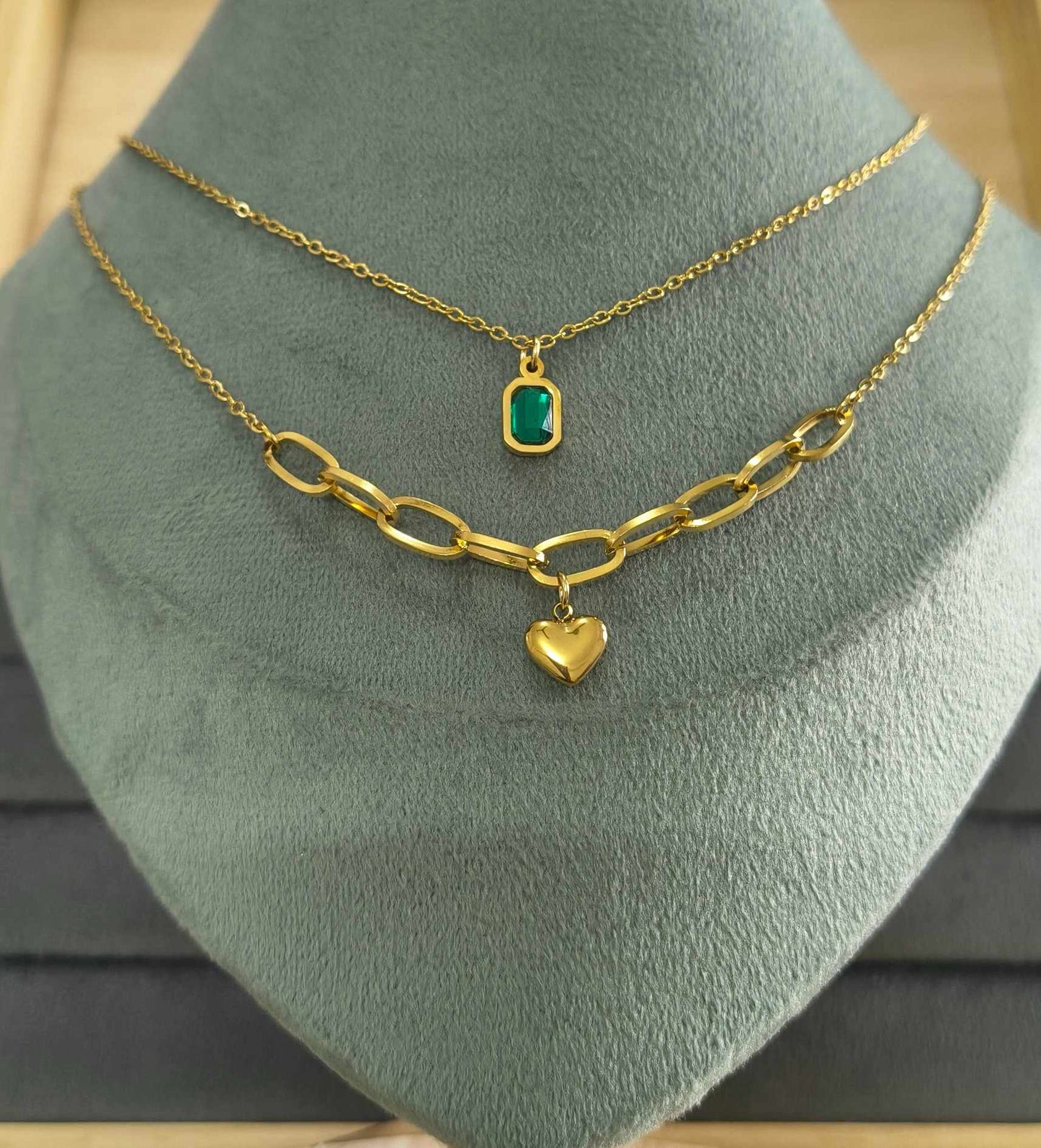 Anti Tarnish Necklace Double Glam Chain 18K Gold Plated