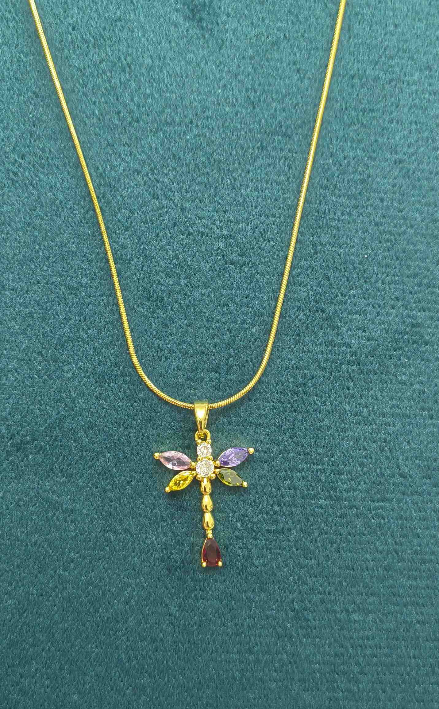 Anti Tarnish Necklace Dragonfly Pendant 18K Gold Plated
