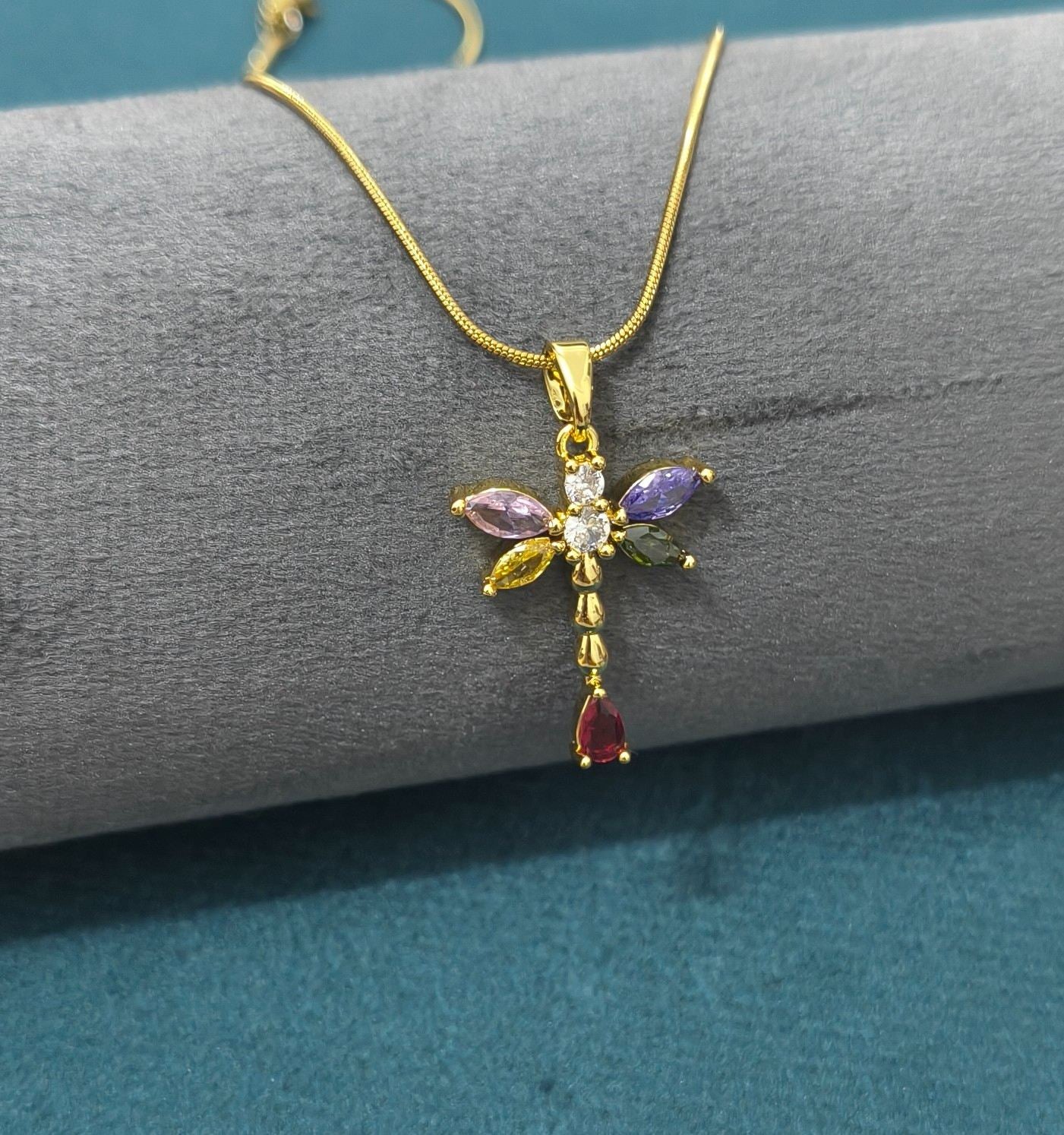 Anti Tarnish Necklace Dragonfly Pendant 18K Gold Plated