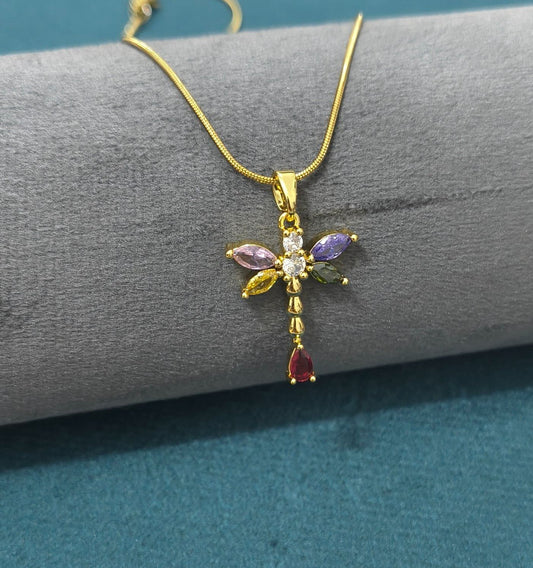 Anti Tarnish Necklace Dragonfly Pendant 18K Gold Plated