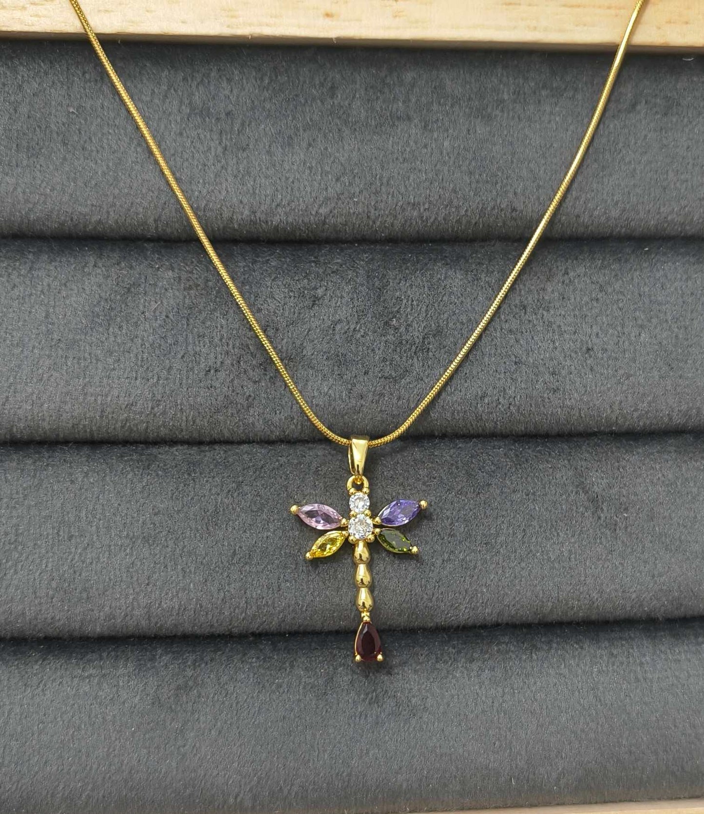 Anti Tarnish Necklace Dragonfly Pendant 18K Gold Plated