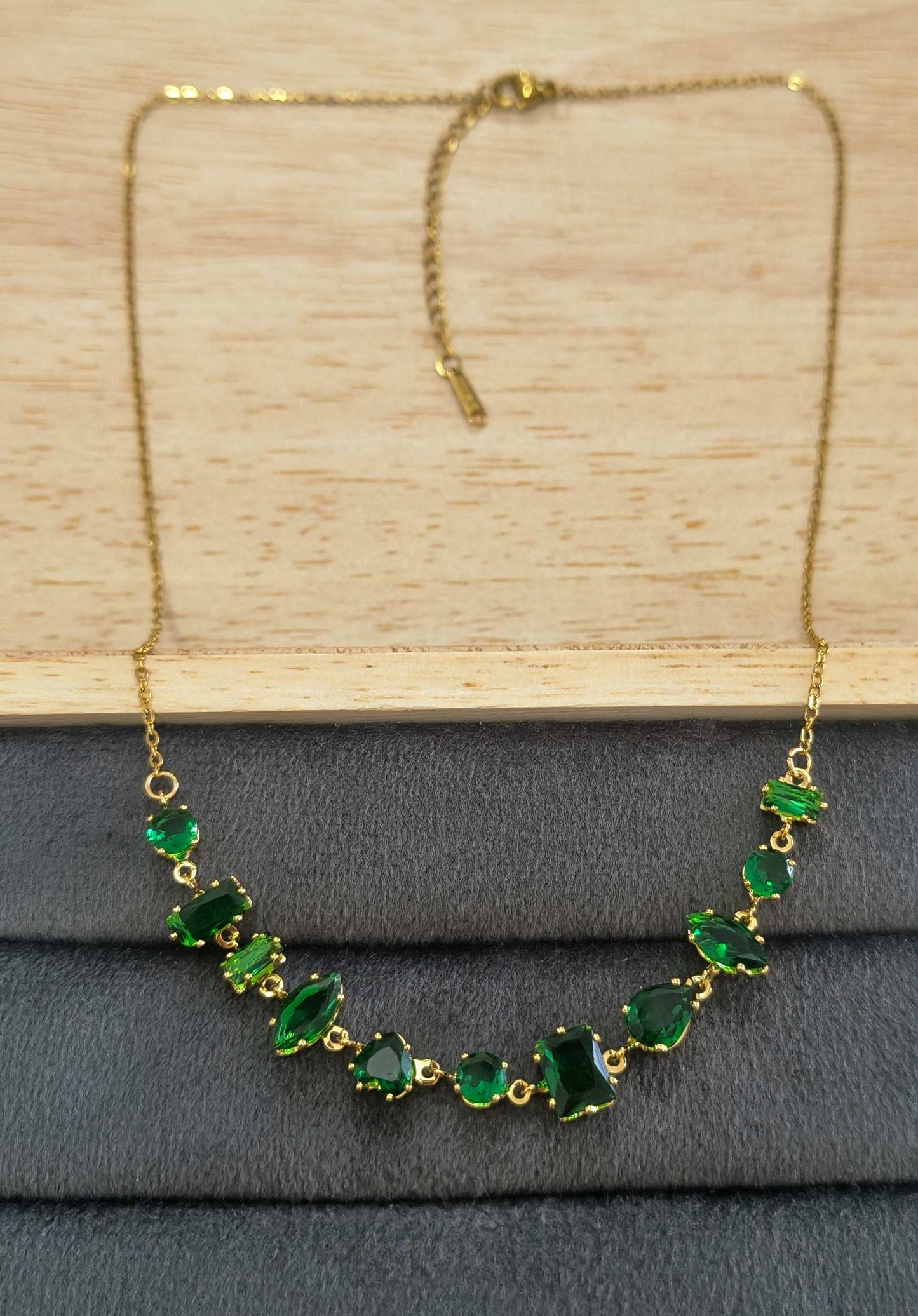 Anti Tarnish Necklace Emerald Diamond Chain 18K Gold Plated