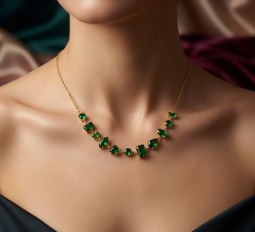 Anti_Tarnish_Necklace_Emerald_Diamond_Chain_18K_Gold_Plated