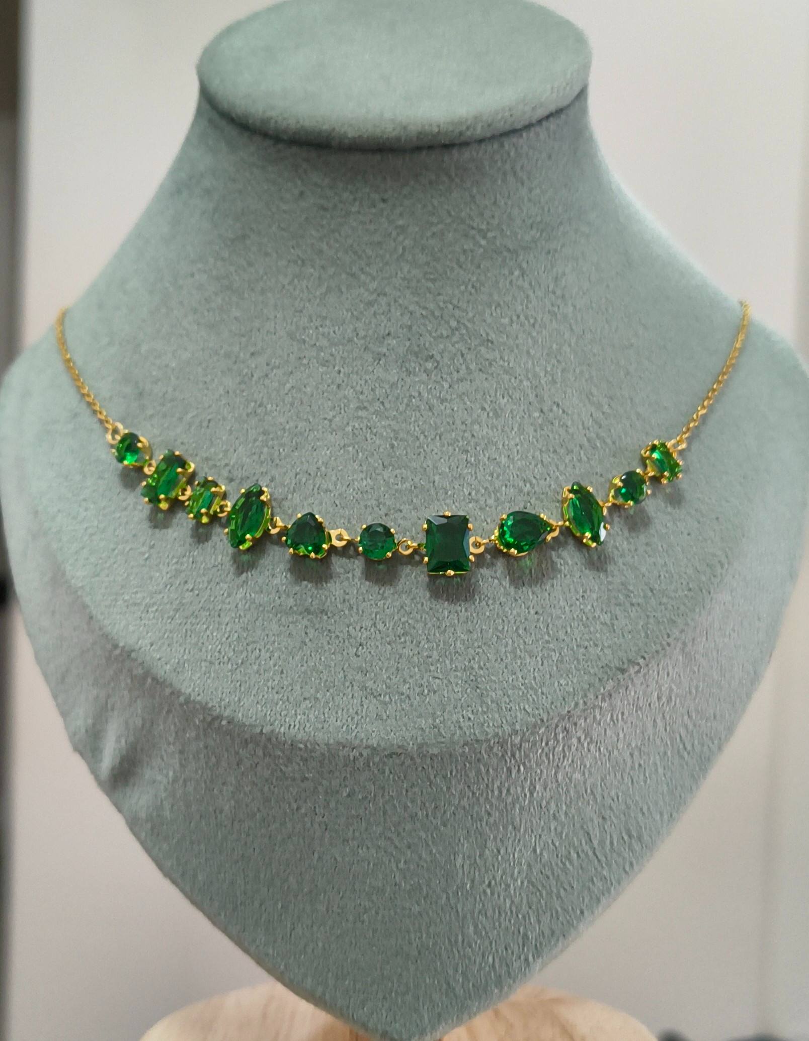 Anti Tarnish Necklace Emerald Diamond Chain 18K Gold Plated
