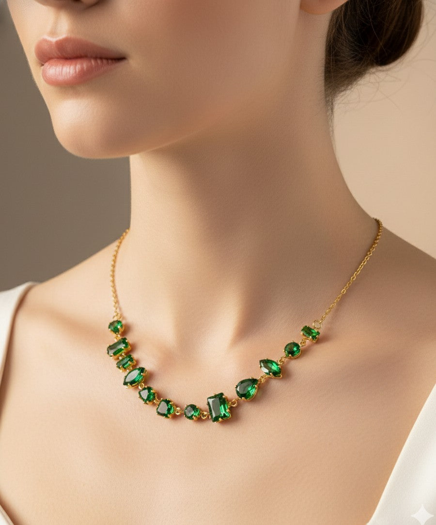 Anti_Tarnish_Necklace_Emerald_Diamond_Chain_18K_Gold_Plated