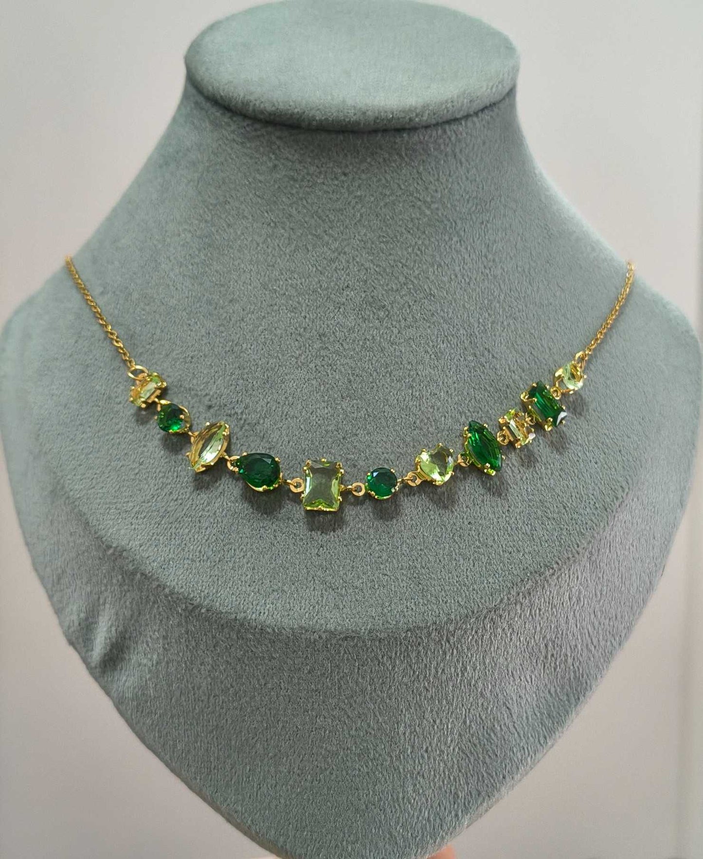 Anti Tarnish Necklace Emerald Stones Chain 18K Gold Plated