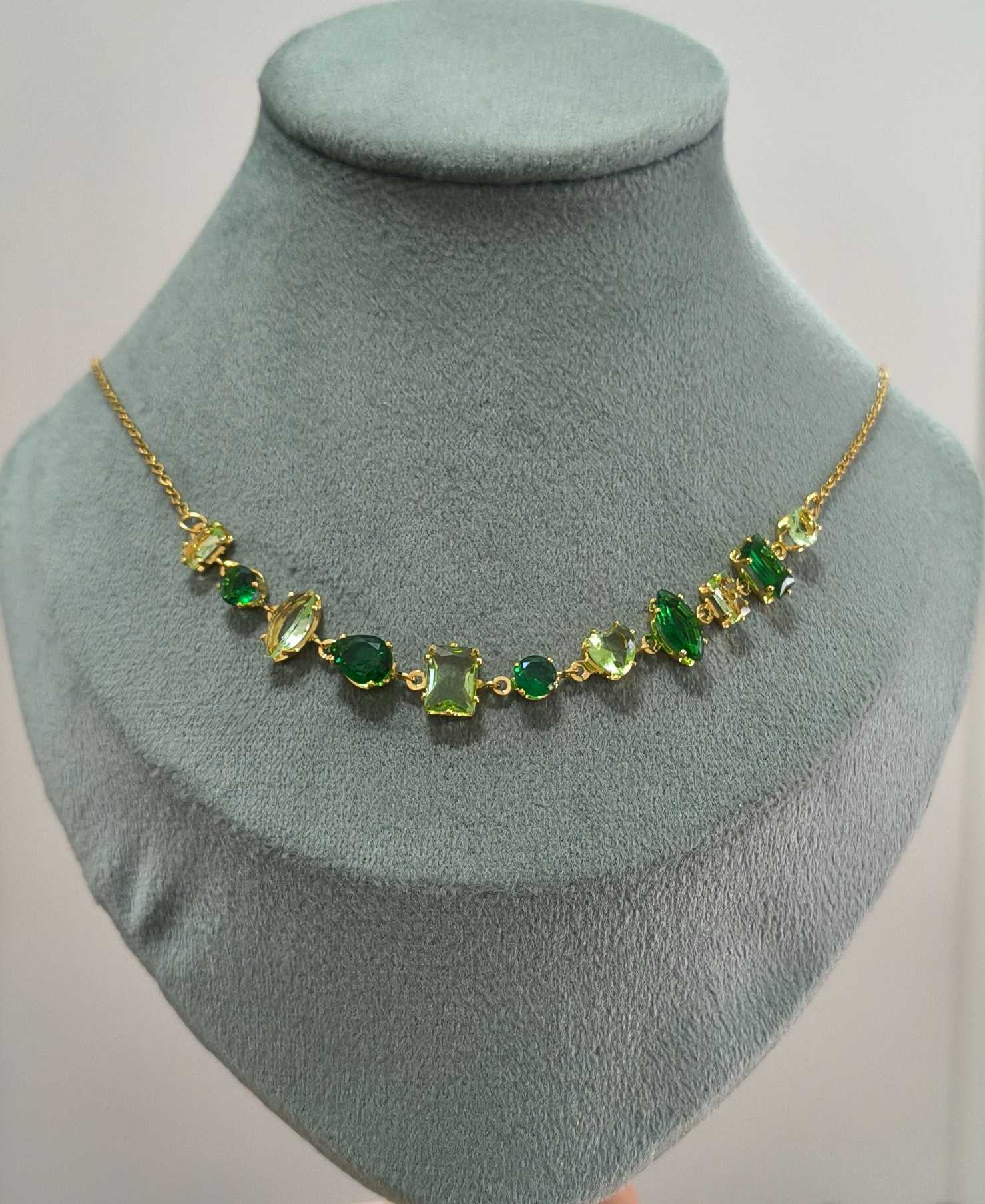 Anti Tarnish Necklace Emerald Stones Chain 18K Gold Plated