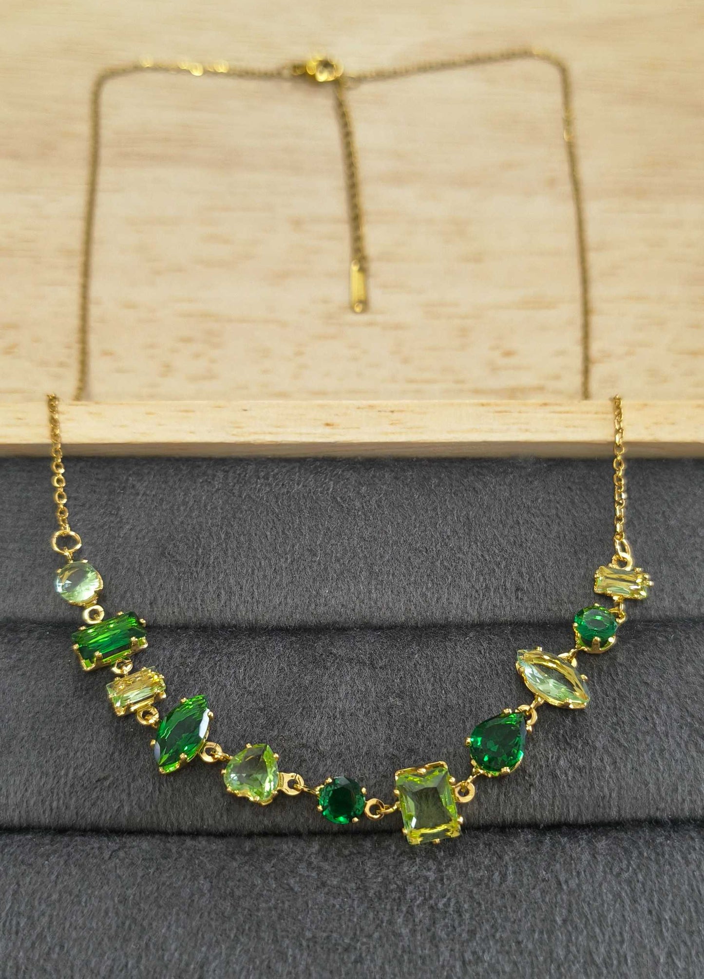 Anti Tarnish Necklace Emerald Stones Chain 18K Gold Plated