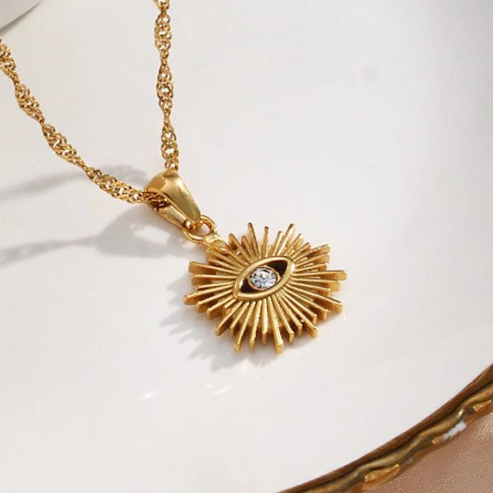 Anti Tarnish Necklace Evil Eye Pendant 18K Gold Plated