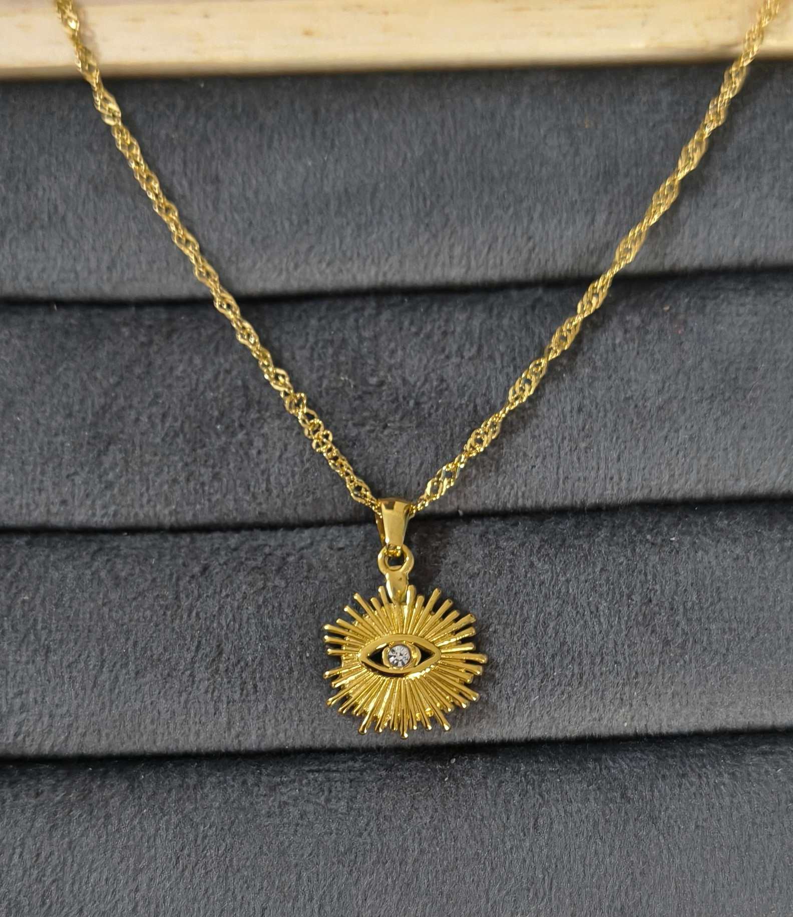 Anti Tarnish Necklace Evil Eye Pendant 18K Gold Plated